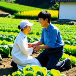 Communication & Empathy**

"A young, friendly agricultural technician wearing appropriate and modern work attire, kneeling and conversing with an elderly farmer in a vibrant vegetable field, demonstrating active listening and empathy. Background features a sunny day, healthy crops, and a traditional Japanese farmhouse.  Perfect anatomy, natural pose, well-formed hands, correct proportions, safe for work, appropriate content, fully clothed, family-friendly."

**