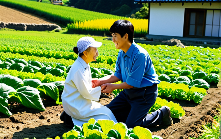 Communication & Empathy**

"A young, friendly agricultural technician wearing appropriate and modern work attire, kneeling and conversing with an elderly farmer in a vibrant vegetable field, demonstrating active listening and empathy. Background features a sunny day, healthy crops, and a traditional Japanese farmhouse.  Perfect anatomy, natural pose, well-formed hands, correct proportions, safe for work, appropriate content, fully clothed, family-friendly."

**