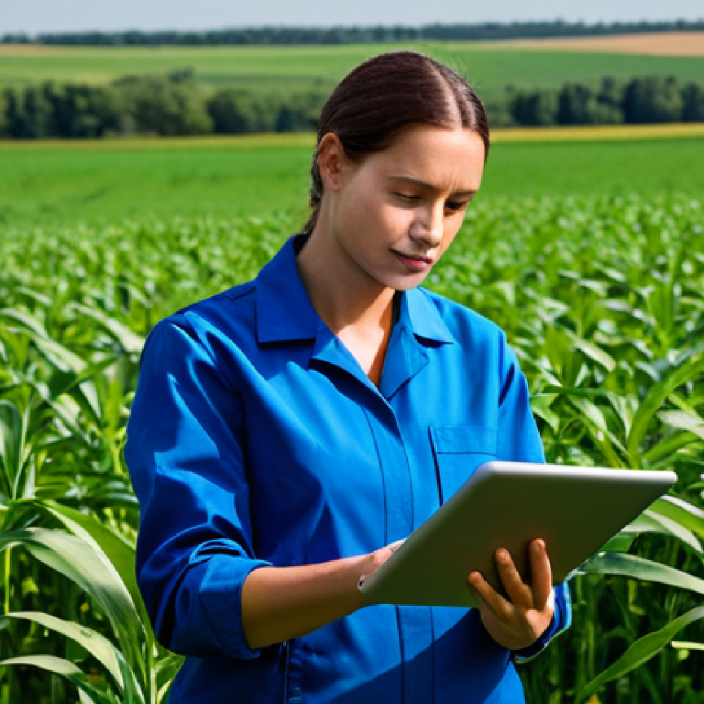 농업기술 관련 이직 준비 서류 - **Prompt:** A determined individual in professional work attire, confidently reviewing crop data on ...