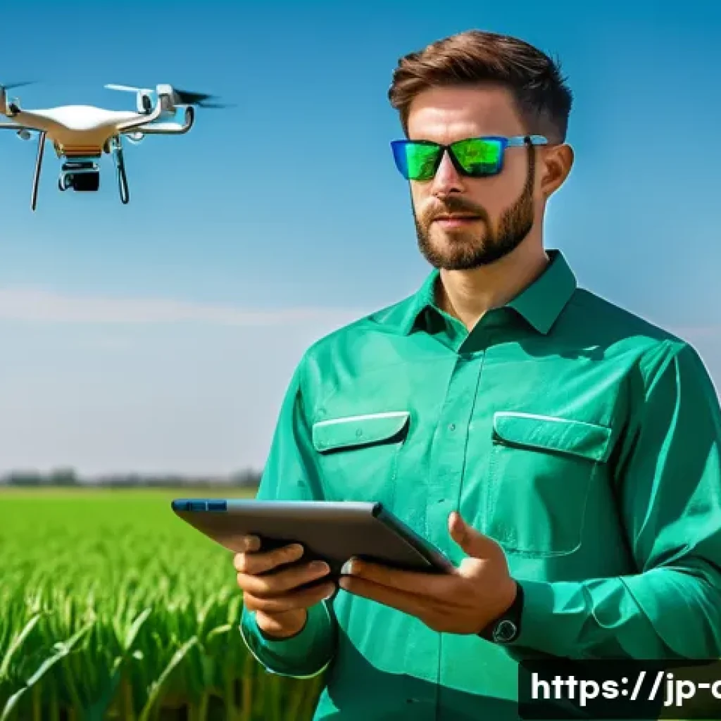 농업기술 자격증으로 전환 가능한 직종 - **AgriTech Drone Precision Farming**
A wide-angle, cinematic, photorealistic image of a young, f...
