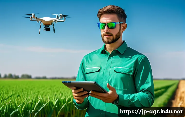 농업기술 자격증으로 전환 가능한 직종 - **AgriTech Drone Precision Farming**
    A wide-angle, cinematic, photorealistic image of a young, f...